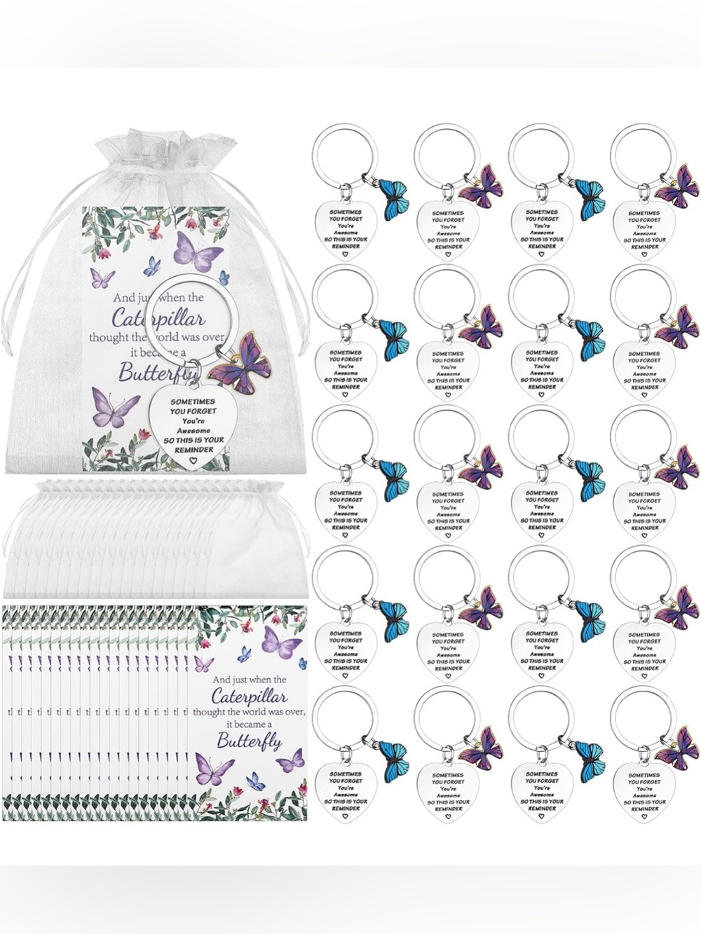 Butterfly Keychain with Inspirational Quote